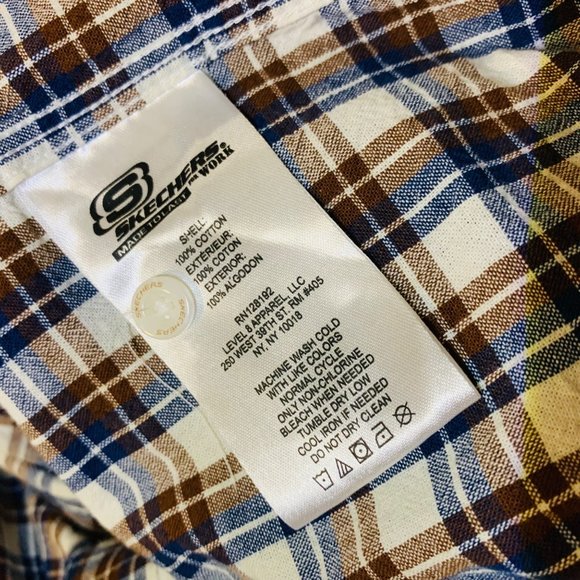Skechers Plaid Pearl Snap Western Shirt Sz M Work Flap Pockets Short Sleeve Norm - Picture 10 of 12